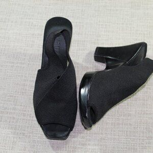 Vivanz Size 9 Black Stretch Square Peep Toe 4" Heels